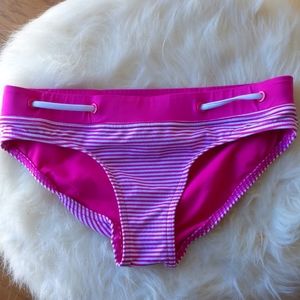 Pink and White Banded Striped Bikini Bottom